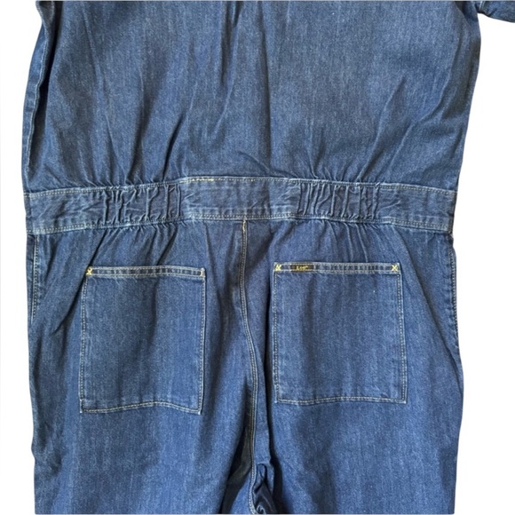 FREE PEOPLE LEE UNION-ALLS RETRO DENIM JEAN UTILITY JUMPSUIT ROMPER COVERALL XS - Picture 4 of 16